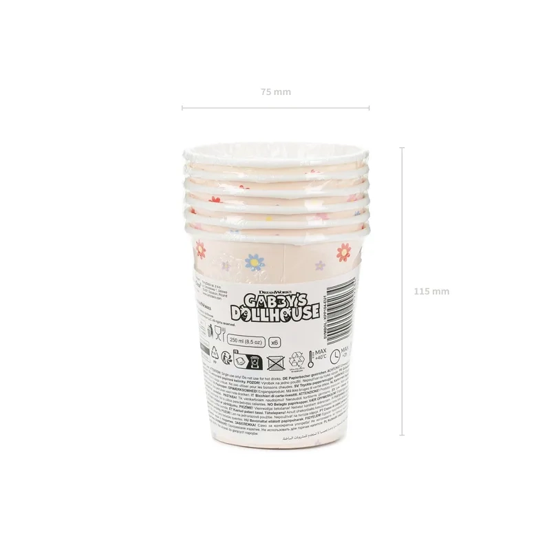 Pahare din hârtie Gabby’s Dollhouse 250 ml, 6 buc – mix colorat