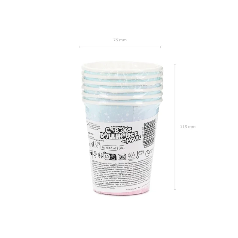 Pahare din hârtie Gabby’s Dollhouse 250 ml – 6 buc, mix colorat