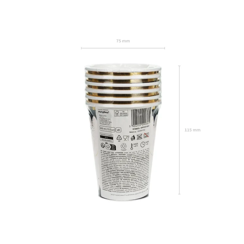 Pahare de hârtie cu motiv păianjen auriu, negre și bej, 400 ml, 6 buc.