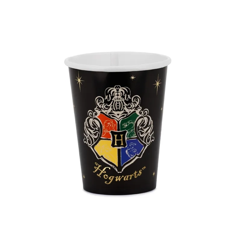 Pahare din hârtie Harry Potter cu stema Hogwarts, negre, 250 ml, 6 buc.