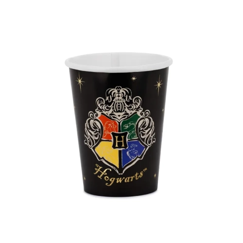 Pahare din hârtie Harry Potter cu stema Hogwarts, negre, 250 ml, 6 buc.
