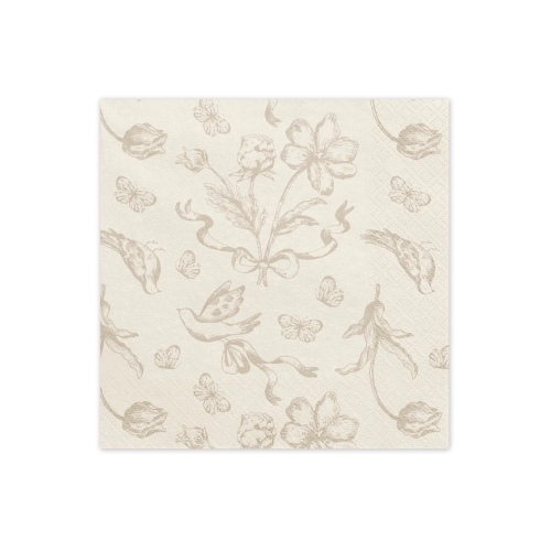 Șervețele din hârtie bej cu model floral 33x33 cm, 12 buc.