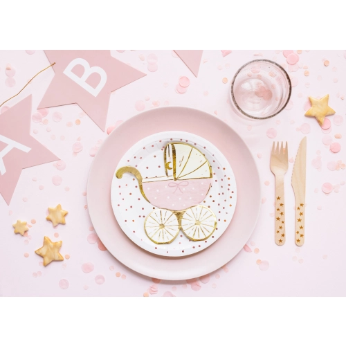 Șervețele din hârtie cu cărucior roz și motiv auriu, 20 buc.