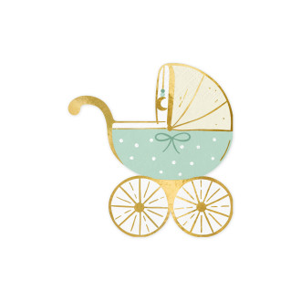 Papirnati prtički Voziček tiffany modri z zlato folijo, 20 kos