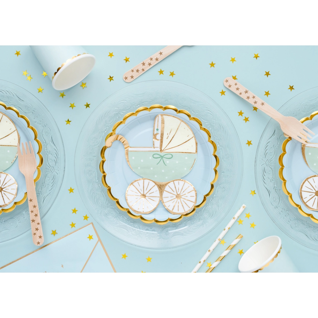 Șervețele de hârtie Cărucior Tiffany albastre cu imprimeu auriu, 20 buc.