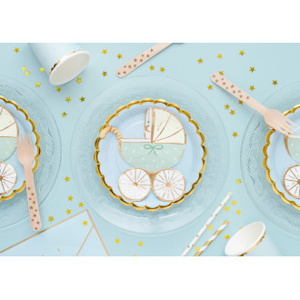 Papirnati prtički Voziček tiffany modri z zlato folijo, 20 kos