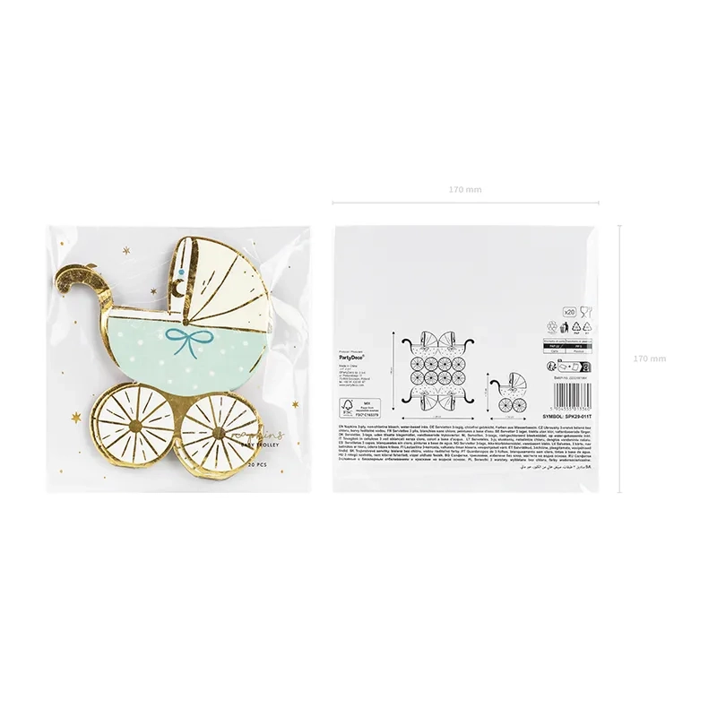 Șervețele de hârtie Cărucior Tiffany albastre cu imprimeu auriu, 20 buc.