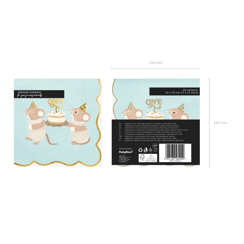 Mice One kék papírszalvéta, 33x33 cm, 12 db