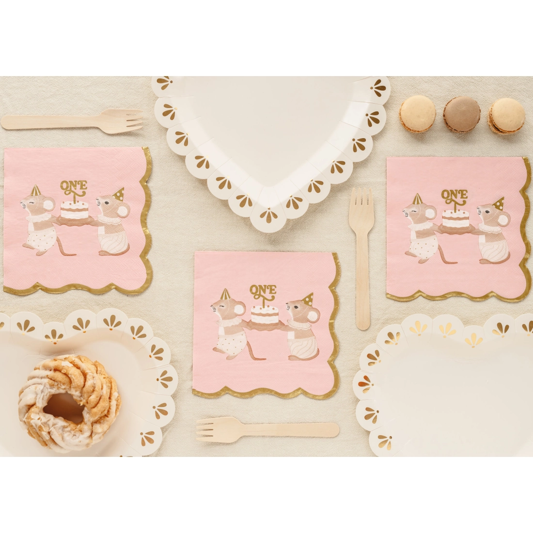 Mice One rózsaszín papír szalvéta 33x33 cm, 12 db