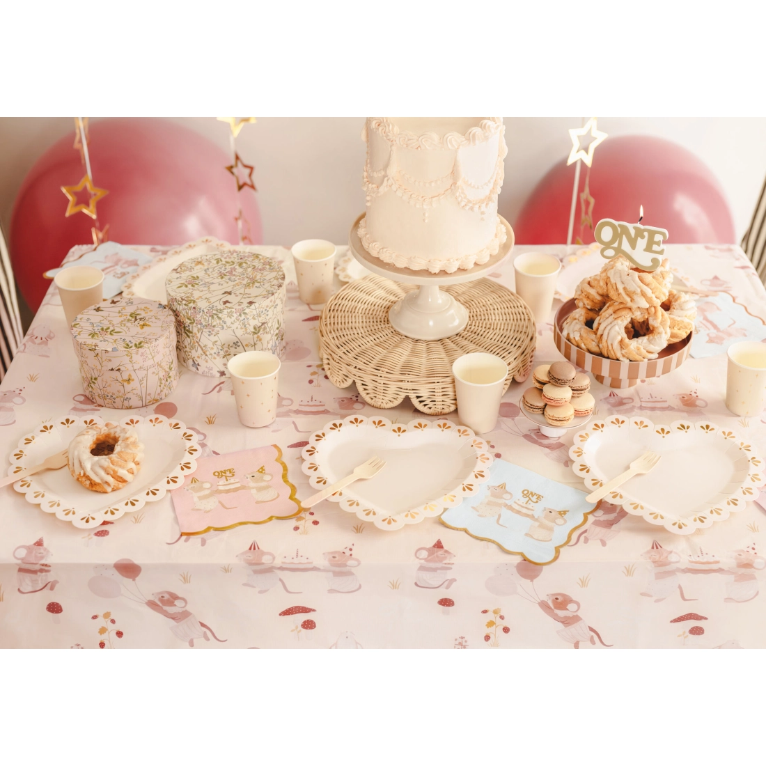 Mice One rózsaszín papír szalvéta 33x33 cm, 12 db