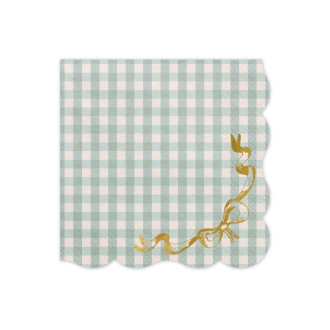 Papirnati prtički z zelenim karo vzorcem in zlato pentljo 33x33 cm, 12 kosov