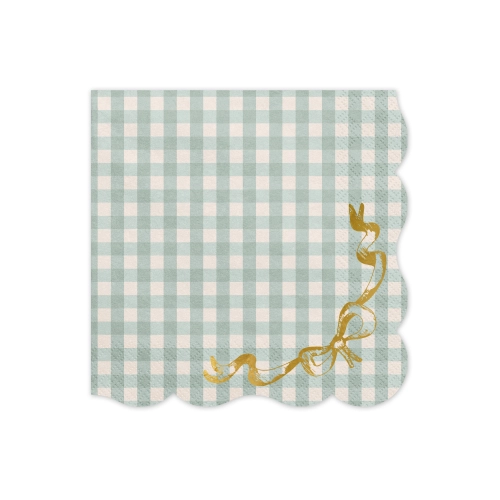 Zöld kockás papír szalvéta arany masnival, 33x33 cm, 12 db