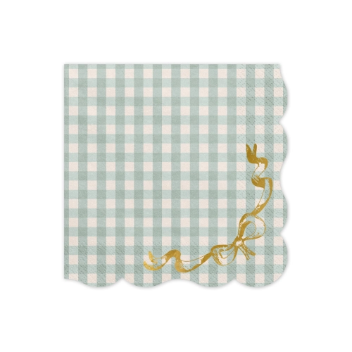 Papierové servítky zelené káro so zlatou mašľou 33x33 cm, 12 ks