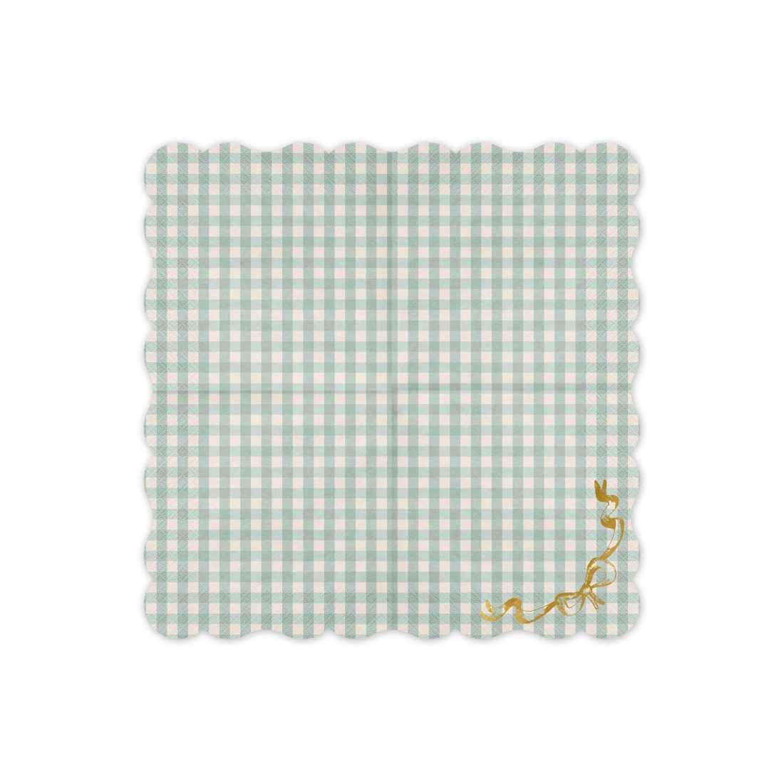 Șervețele de hârtie verzi în carouri cu fundă aurie, 33x33 cm, 12 buc.