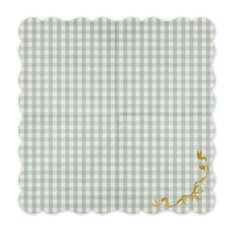 Papirnati prtički z zelenim karo vzorcem in zlato pentljo 33x33 cm, 12 kosov