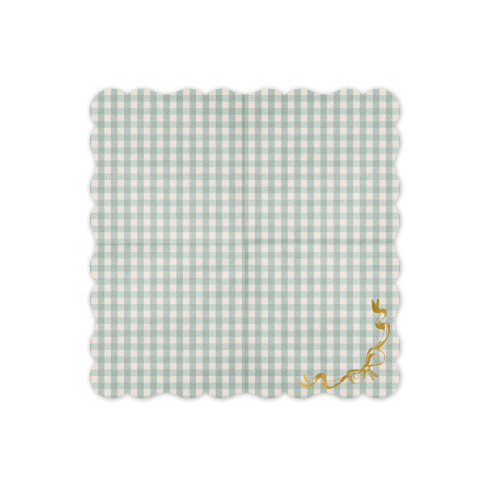 Papirnati prtički z zelenim karo vzorcem in zlato pentljo 33x33 cm, 12 kosov