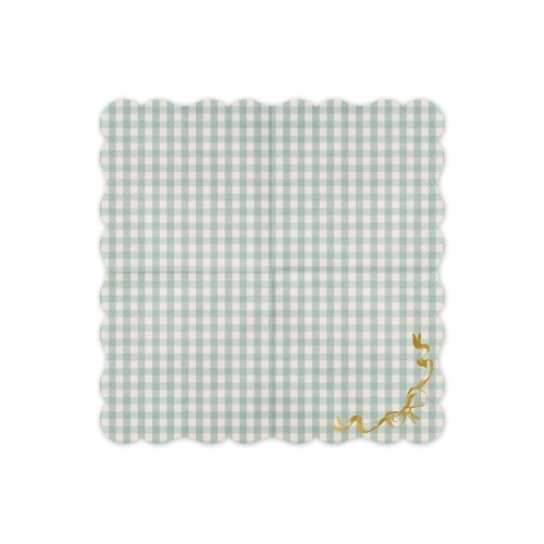 Zöld kockás papír szalvéta arany masnival, 33x33 cm, 12 db
