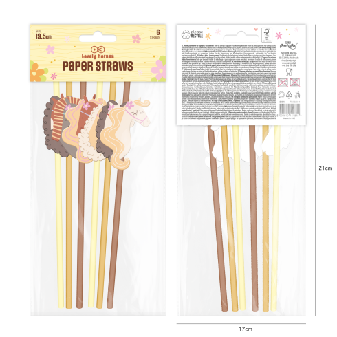 Papír szívószálak Lovacskák 19,5 cm – 6 darabos készlet Papír szívószálak Lovacskák 19,5 cm – 6 darabos készlet