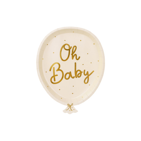 Papirnati krožniki balon Oh Baby zlati 17,5 × 22 cm – 6 kosov