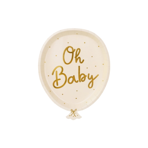 Farfurii din hârtie balon Oh Baby aurii 17,5×22 cm – 6 buc.
