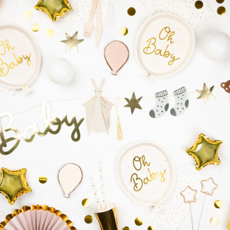 Papirnati krožniki balon Oh Baby zlati 17,5 × 22 cm – 6 kosov