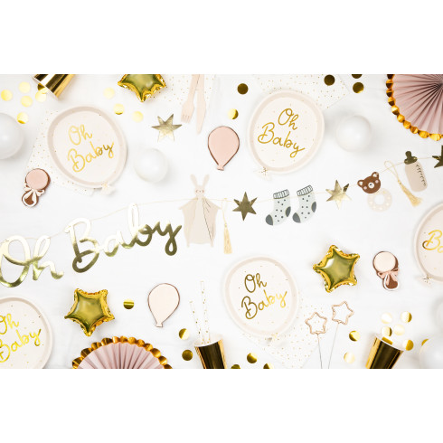 Papirnati krožniki balon Oh Baby zlati 17,5 × 22 cm – 6 kosov