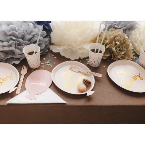 Papirnati krožniki balon Oh Baby zlati 17,5 × 22 cm – 6 kosov