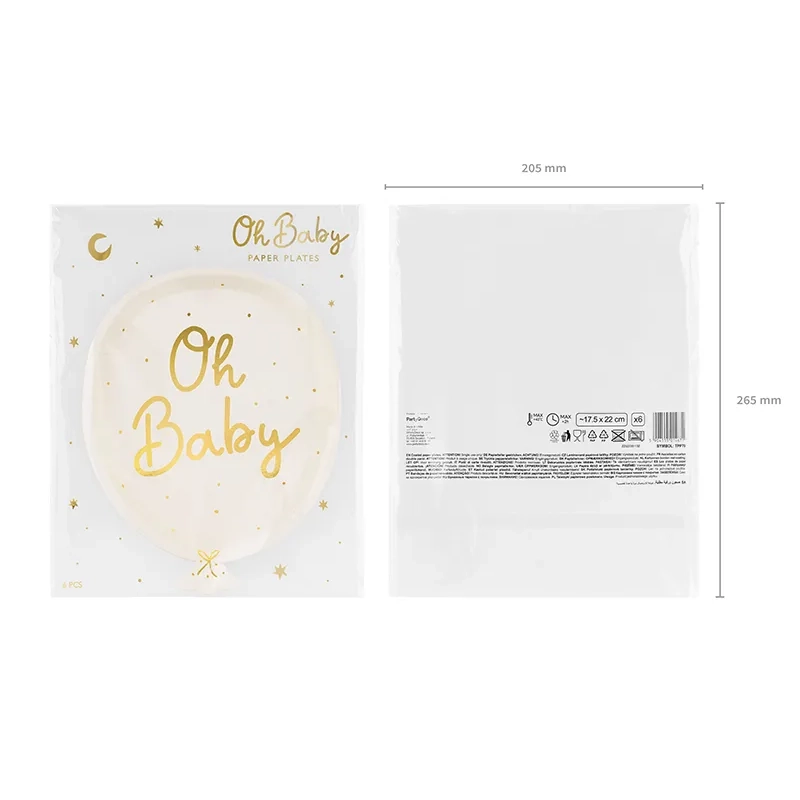 Farfurii din hârtie balon Oh Baby aurii 17,5×22 cm – 6 buc.
