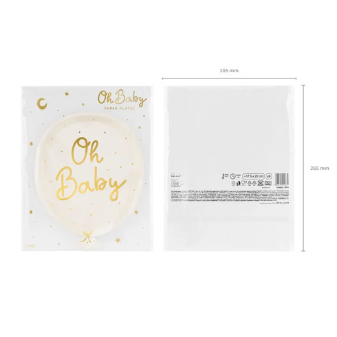 Papirnati krožniki balon Oh Baby zlati 17,5 × 22 cm – 6 kosov