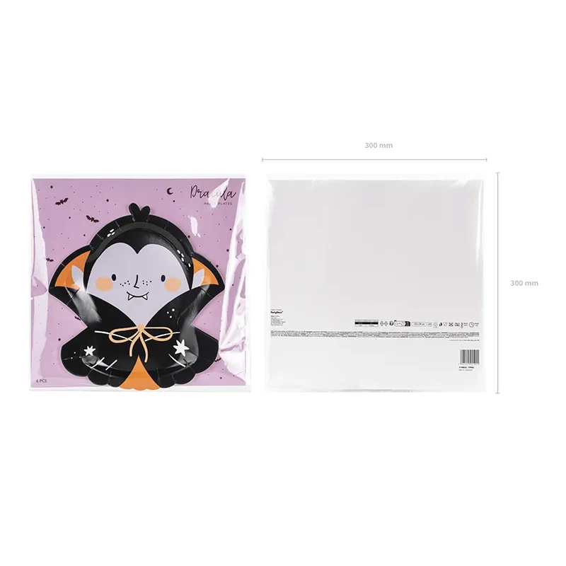 Farfurii de hârtie Dracula 23x25 cm – mix de culori, 6 bucăți, pentru Halloween