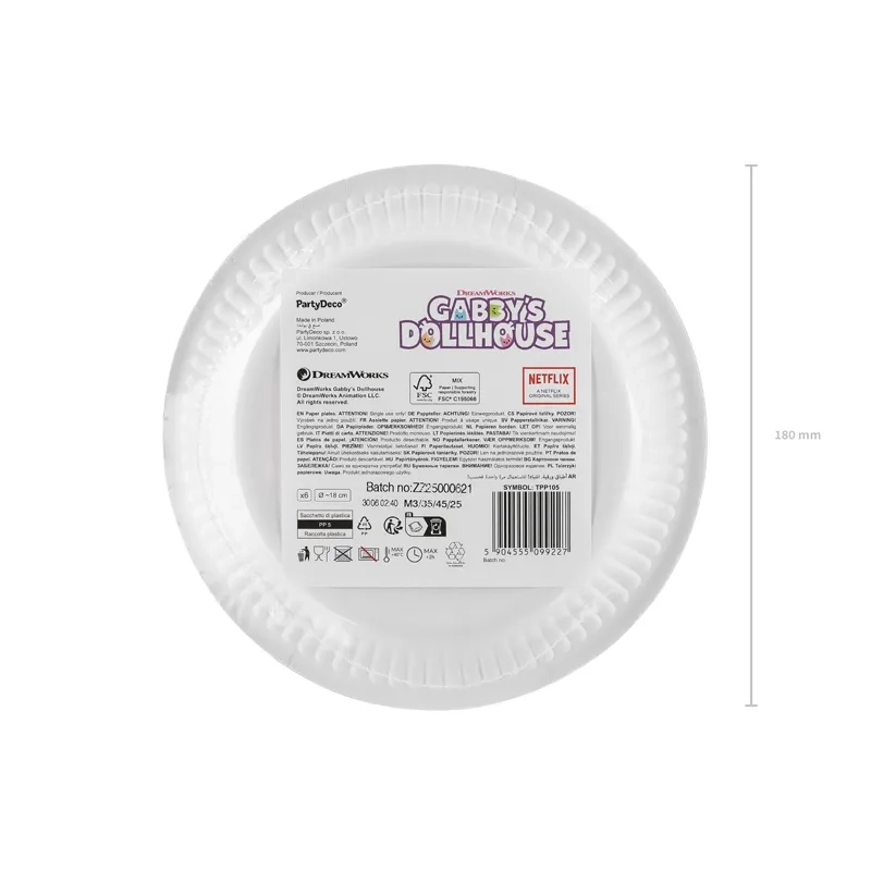 Farfurii din hârtie Gabby's Dollhouse, roz, 18 cm, 6 buc.