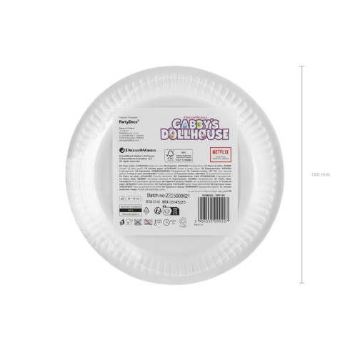 Gabby’s Dollhouse papírtányér, rózsaszín, 18 cm, 6 db/csomag