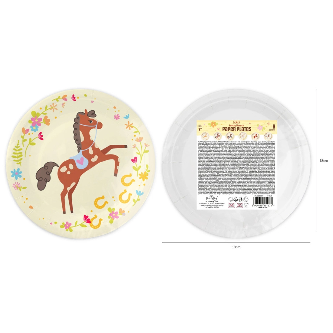 Farfurii din hârtie cu Căluți, 18 cm, set 6 bucăți, pentru petrecere