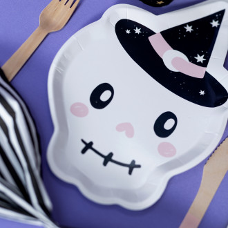 Papirnati krožniki Lobanja s čarovniškim klobukom 18 × 27 cm, 6 kos