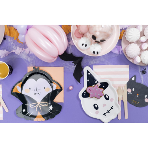 Papírtányérok Boszorkánykalapos Koponyával, 18x27 cm, 6 db