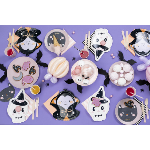 Papírtányérok Boszorkánykalapos Koponyával, 18x27 cm, 6 db