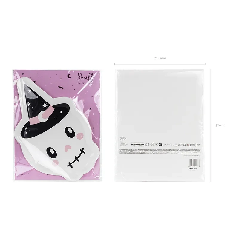 Farfurii din hârtie cu craniu și pălărie de vrăjitor 18x27 cm, 6 buc.