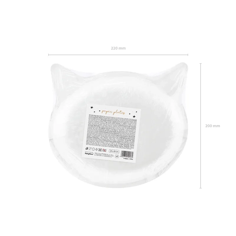 Farfurii din hârtie „pisică” negre cu imprimeu auriu, 22 × 20 cm, 6 buc.