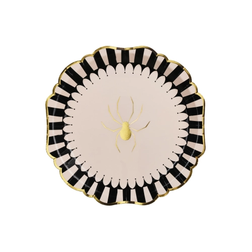 Farfurii de hârtie pentru Halloween cu păianjen auriu, 23 cm, 6 buc.