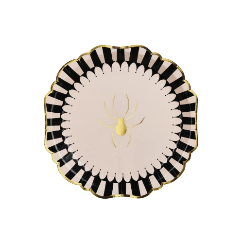 Farfurii de hârtie pentru Halloween cu păianjen auriu, 23 cm, 6 buc.