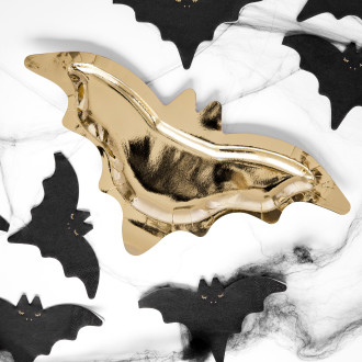 Papirnati krožniki netopir zlati, 37,5 x 18,5 cm, zabavna dekoracija, 6 kosov