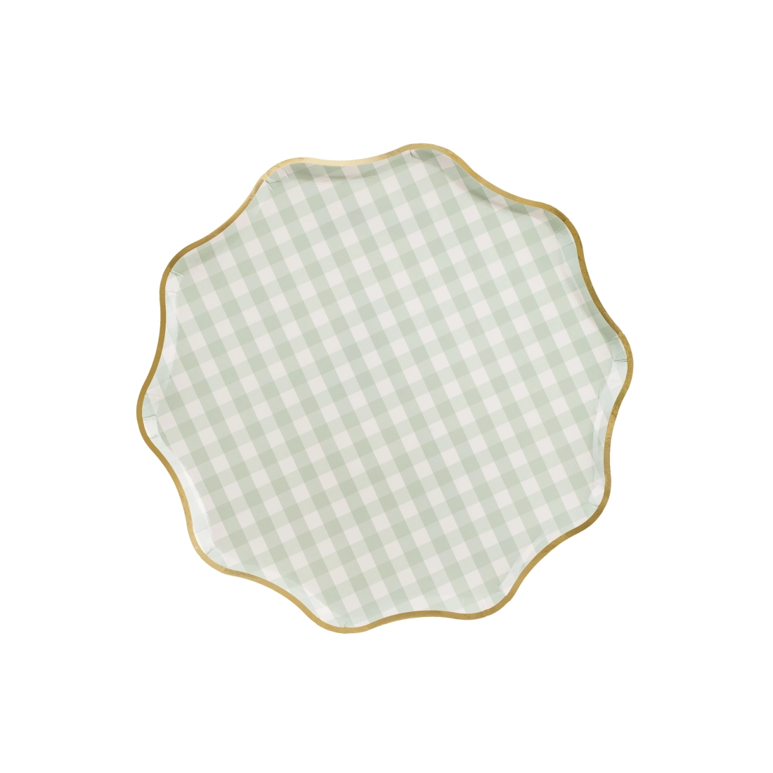 Farfurii din hârtie verzi cu model în carouri și margine aurie, 23 cm, 6 buc.