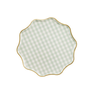 Papierové taniere zelené kárované s zlatým okrajom 23 cm, 6 ks