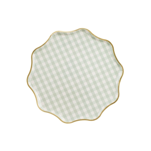 Zöld kockás papírtányérok arany szegéllyel, 23 cm, 6 db