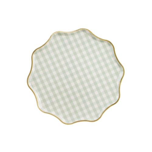 Zöld kockás papírtányérok arany szegéllyel, 23 cm, 6 db