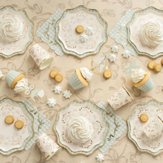 Papirnati krožniki z zelenim karo vzorcem in zlatim robom, 23 cm, 6 kosov