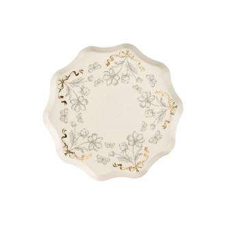 Papirnati krožniki bež barve s cvetličnim motivom in zlatim tiskom, 20 cm, 6 kosov