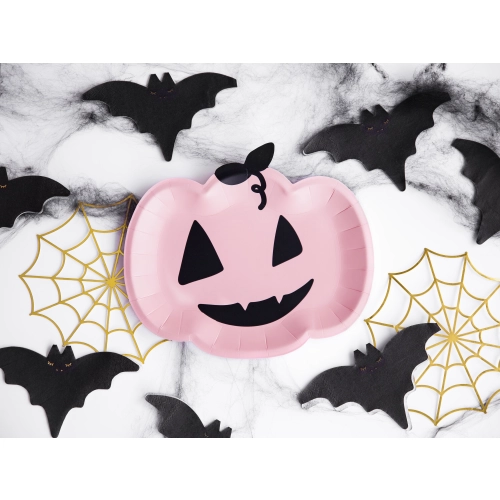 Farfurii din hârtie dovleac roz 25x22 cm, 6 buc – pentru Halloween