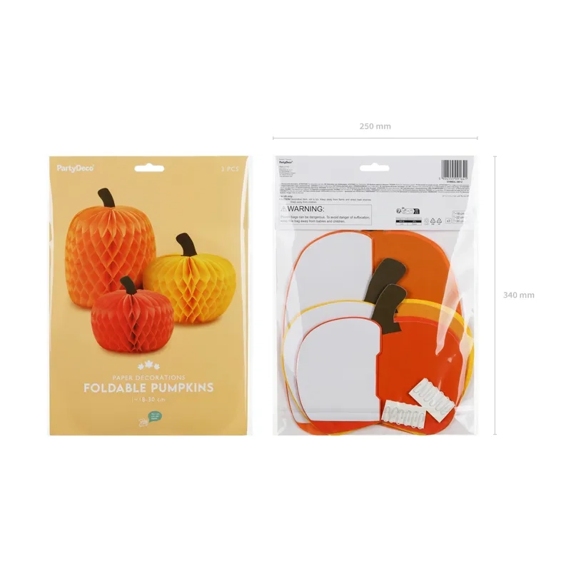 Papír tök dekoráció, színmix, 18–30 cm, 3 darabos szett