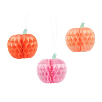 Papierové tekvice na zavesenie, mix farieb, 24 cm, sada 3 ks